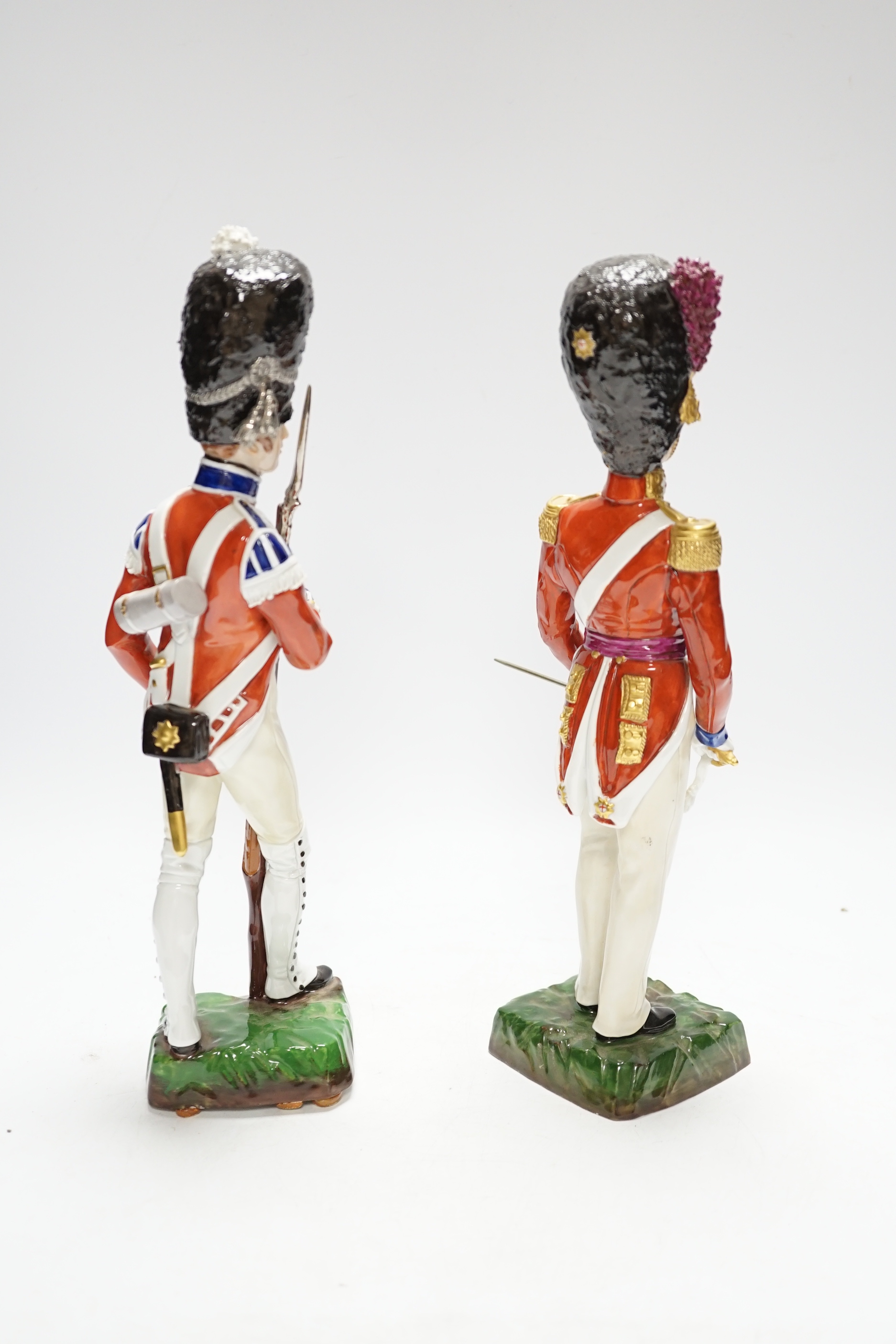 Two Sitzendorf figures - Coldstream Guards 1832 and 3rd Regt. Grenadier Guards, 30cm